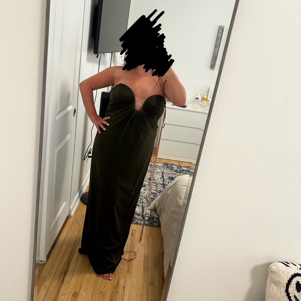 Thula Dark Olive Cutout U-Bar Column Maxi Dress -- Lulu's -- NEW w tags